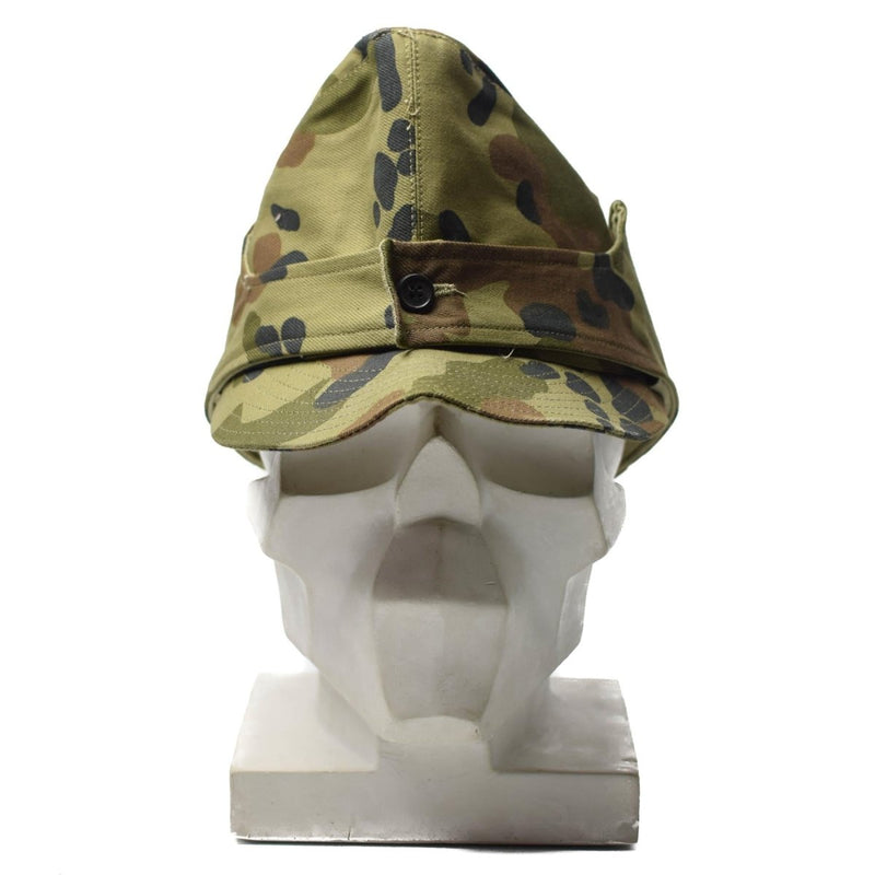 Original Romanian army M93 leaf camo field cap with neck flap, durable and adjustable military BDU hat.