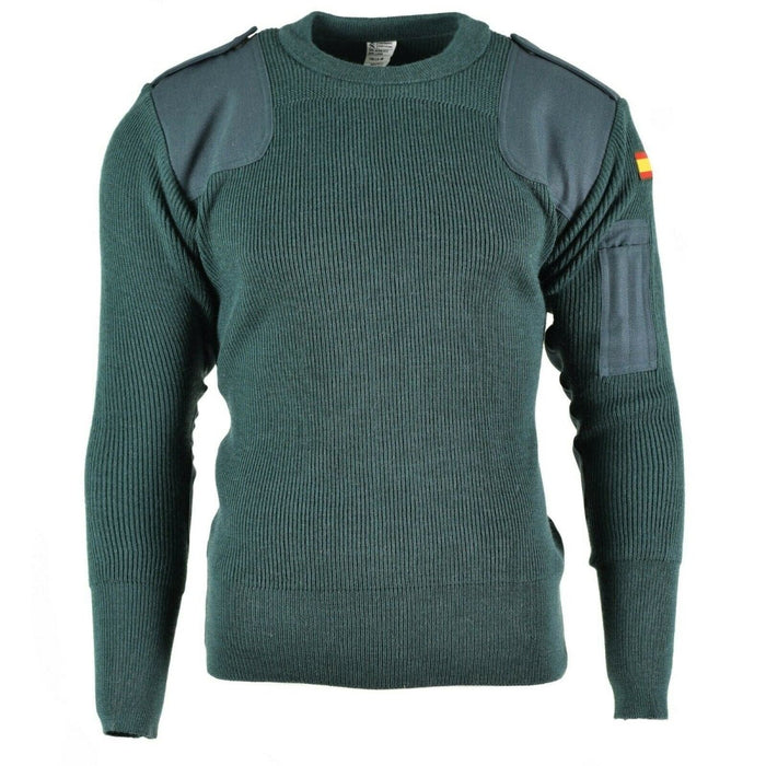 Maglione da commando autentico dell'esercito spagnolo con spalle e gomiti rinforzati, dotato di tasca per penne e toppa con bandiera spagnola.