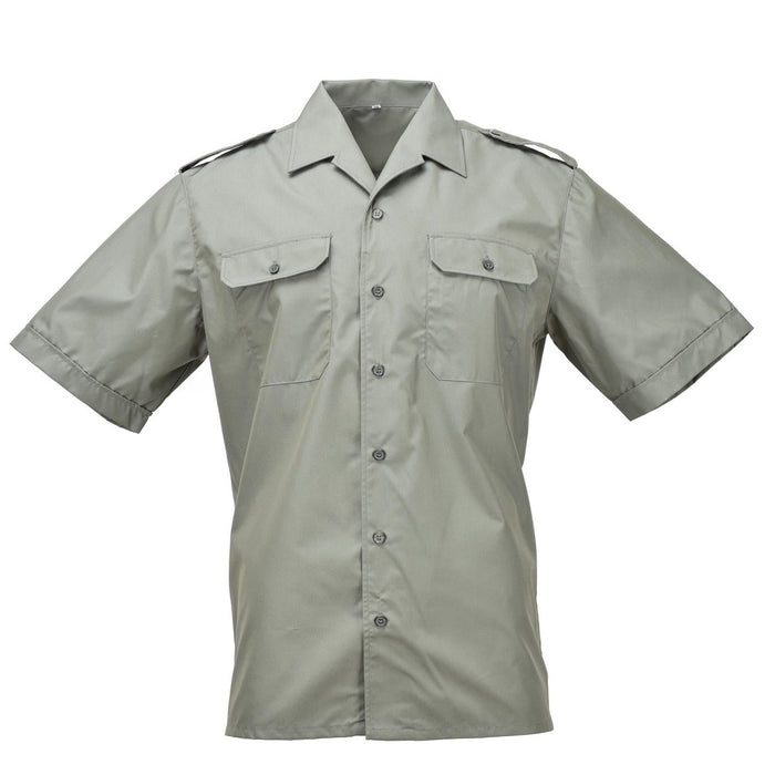 Camicia formale a maniche corte verde oliva dell'Armada della Marina spagnola autentica con spalline, progettata per i marines con eredità militare.
