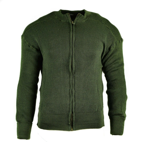 Vintage genuine Swedish military wool sweater green full zip chunky knit jumper cardigan
