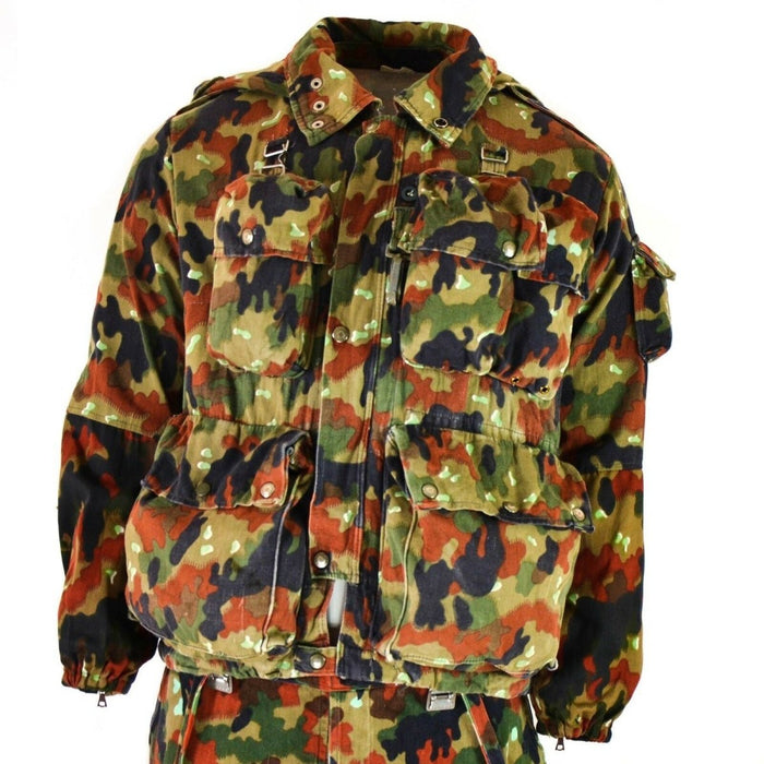 Parka vintage con cappuccio da cecchino mimetico M70 Alpenflage dell'esercito svizzero con tasche multiple e vestibilità regolabile