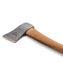 HULTAFORS felling axe with carbon steel head and ergonomic hickory wood handle for efficient woodcutting.