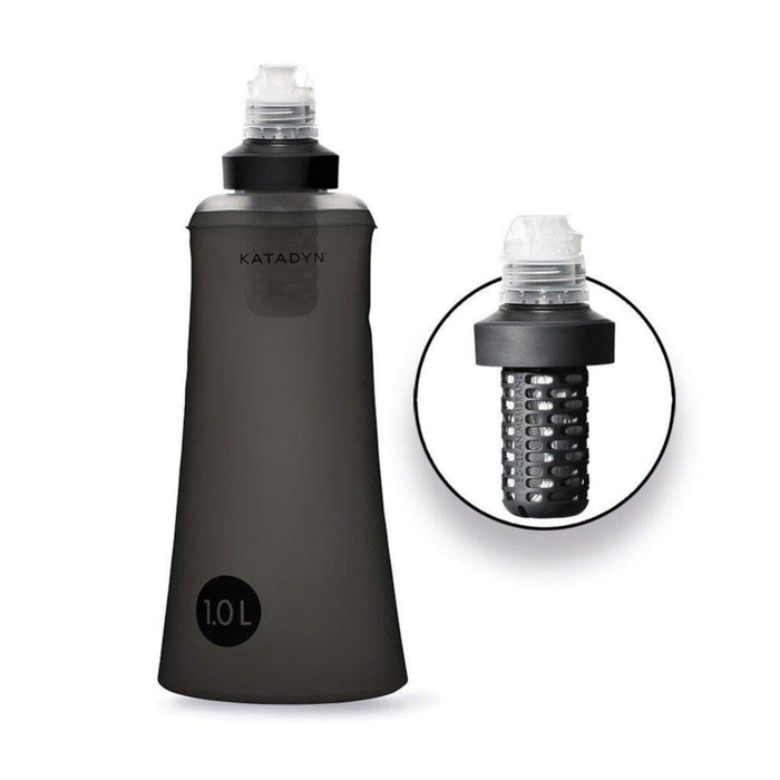 Bottiglia filtro acqua nera Katadyn BeFree Tactical da 1,0 litri con sistema di filtraggio rimovibile per uso esterno