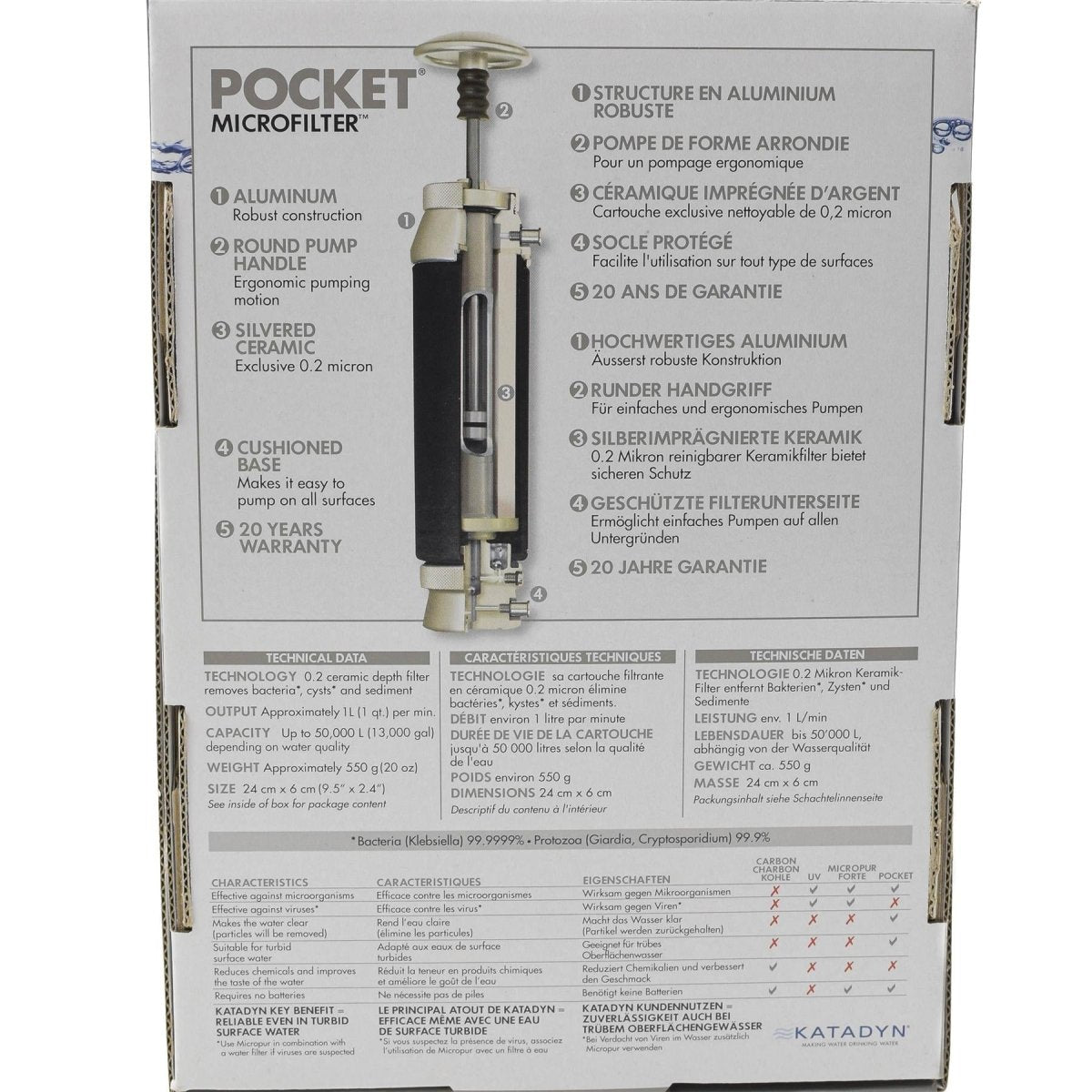 Katadyn Pocket Filter Acqua di lunga durata di emergenza per il campeggio Premium
