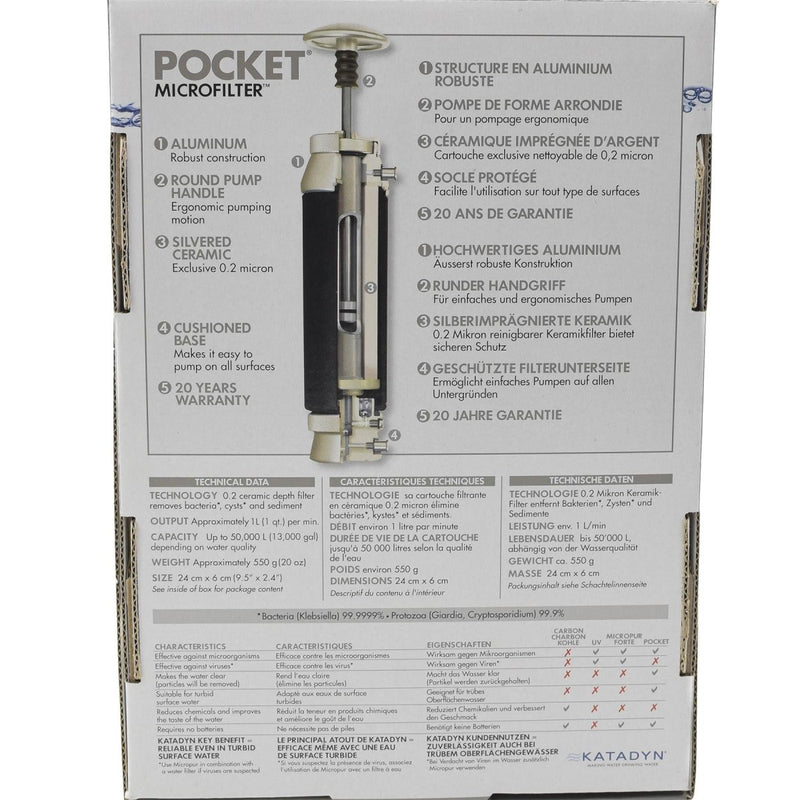 Katadyn Pocket Filter Acqua di lunga durata di emergenza per il campeggio Premium