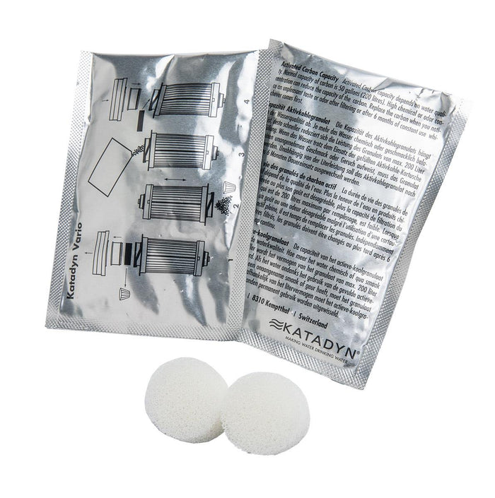 Kit di sostituzione del carbone attivo Katadyn Vario 2 confezioni con istruzioni per la manutenzione della filtrazione dell'acqua pulita