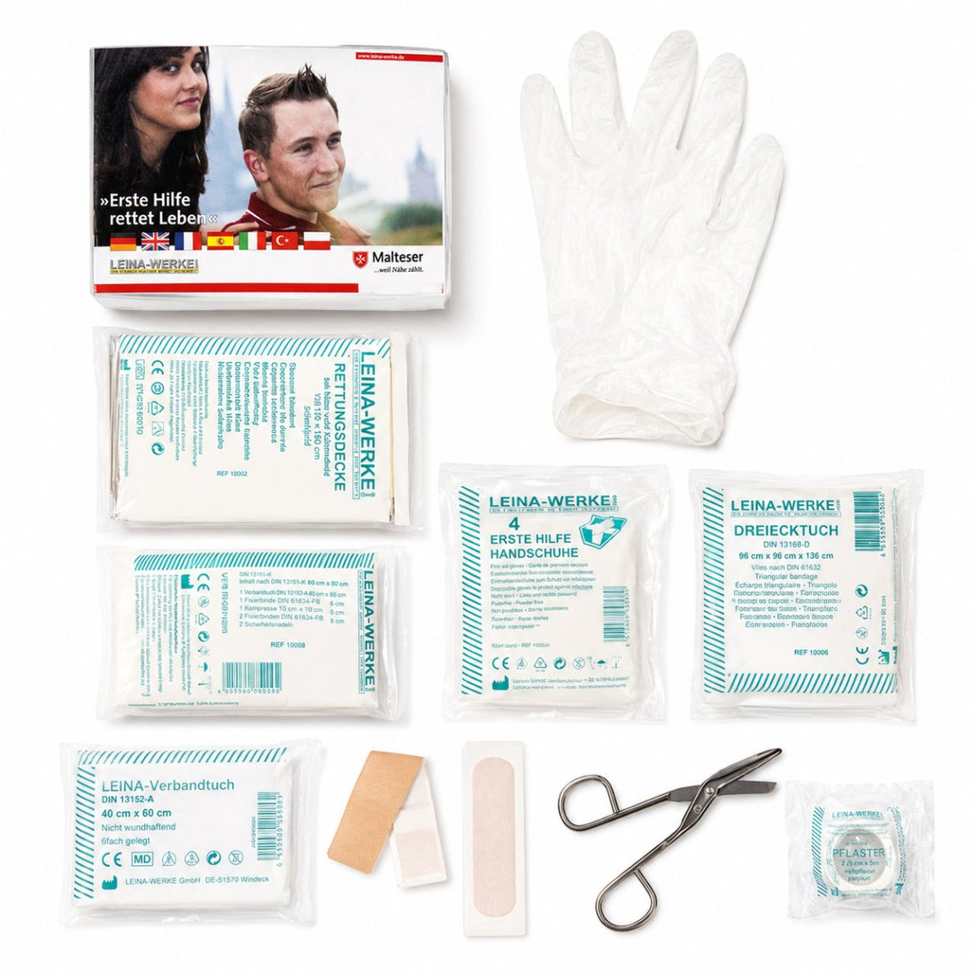 Leina-Werke Set di pronto soccorso 25 pezzi Piccolo kit di sopravvivenza da campeggio da viaggio di emergenza