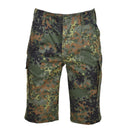 Leo Köhler knee-length military shorts in Flecktarn camouflage with cargo pockets and durable construction.