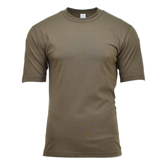 T-shirt militare tattica Leo Kohler a maniche corte in oliva tropicale, progettata per resistenza e comfort.