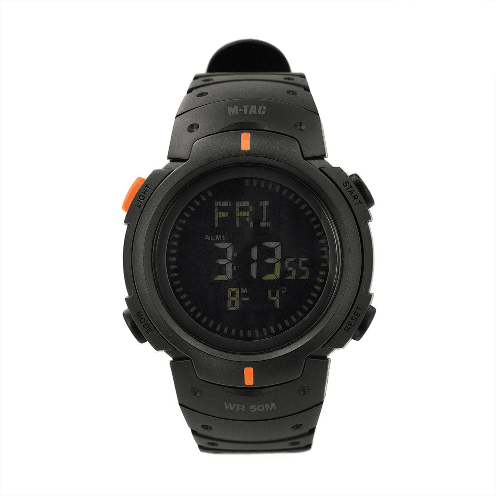 Orologio con bussola tattica M-Tac, cronometro digitale, sveglia, 5 ATM, nero