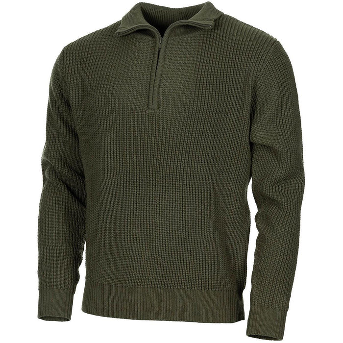 MFH Brand maglione stile troyer maglione con zip a un quarto maglione lavorato a coste verde oliva NUOVO - GoMilitar