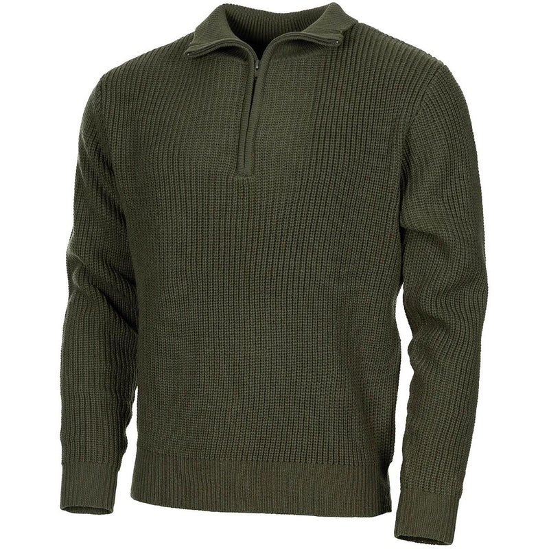 MFH Brand troyer style sweater quarter zip jumper rib knit olive pullover NEW - GoMilitar