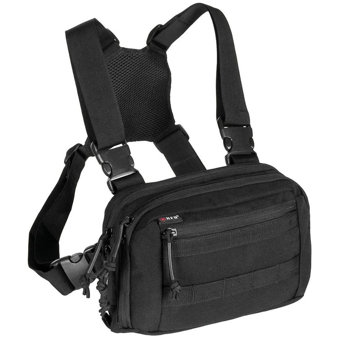 MFH Chest Pack Recon Borsa toracica tattica Sistema organizer Molle Immagine quadrata con vista frontale compatta nera multicolore