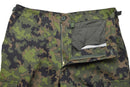 MFH Combat Pants in M05 Finnish camo with adjustable waist, durable fabric blend, zipper fly, and multiple pockets for outdoor use