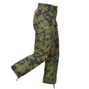 MFH Combat Pants in M05 Finnish camo, adjustable waist, durable polyester-cotton blend, multiple pockets, and drawstring hems.