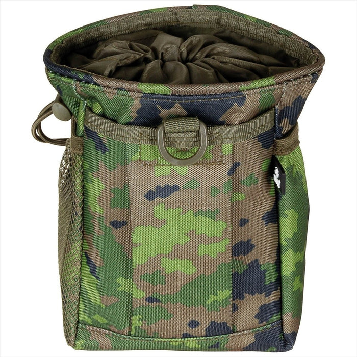 Custodia MFH in mimetica finlandese M05 con ampia apertura con coulisse, supporto MOLLE e tasca laterale in rete per attrezzatura tattica