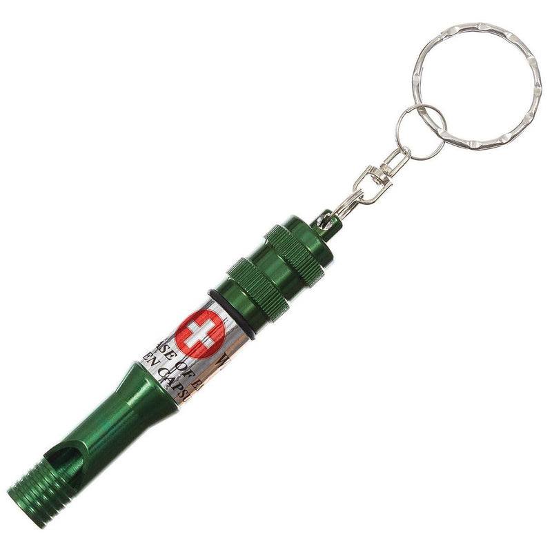 MFH Emergency Whisle Waterproof Keychain ID Capsule Anodized Aluminium Olive - GoMilitar