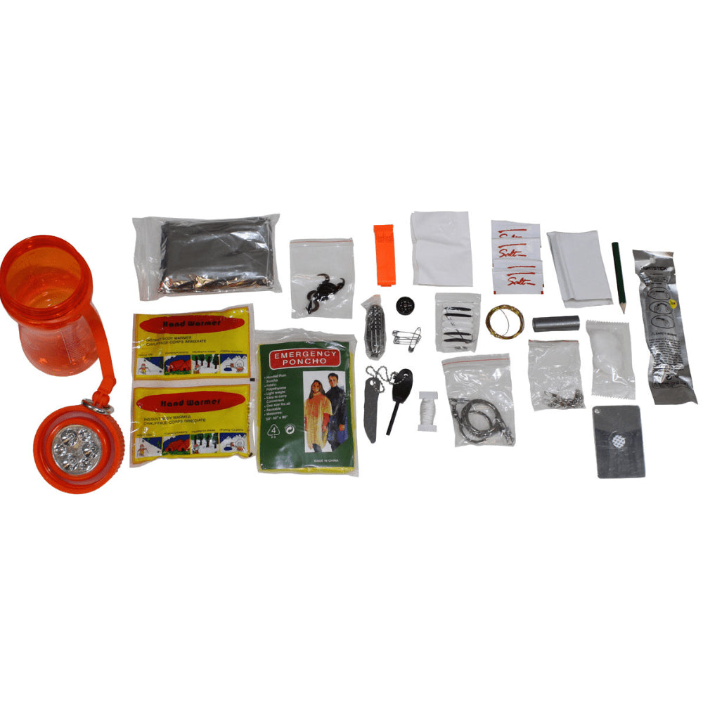 MFH Extreme Kit di sopravvivenza da 34 parti Scatola impermeabile da campeggio Arancione trasparente