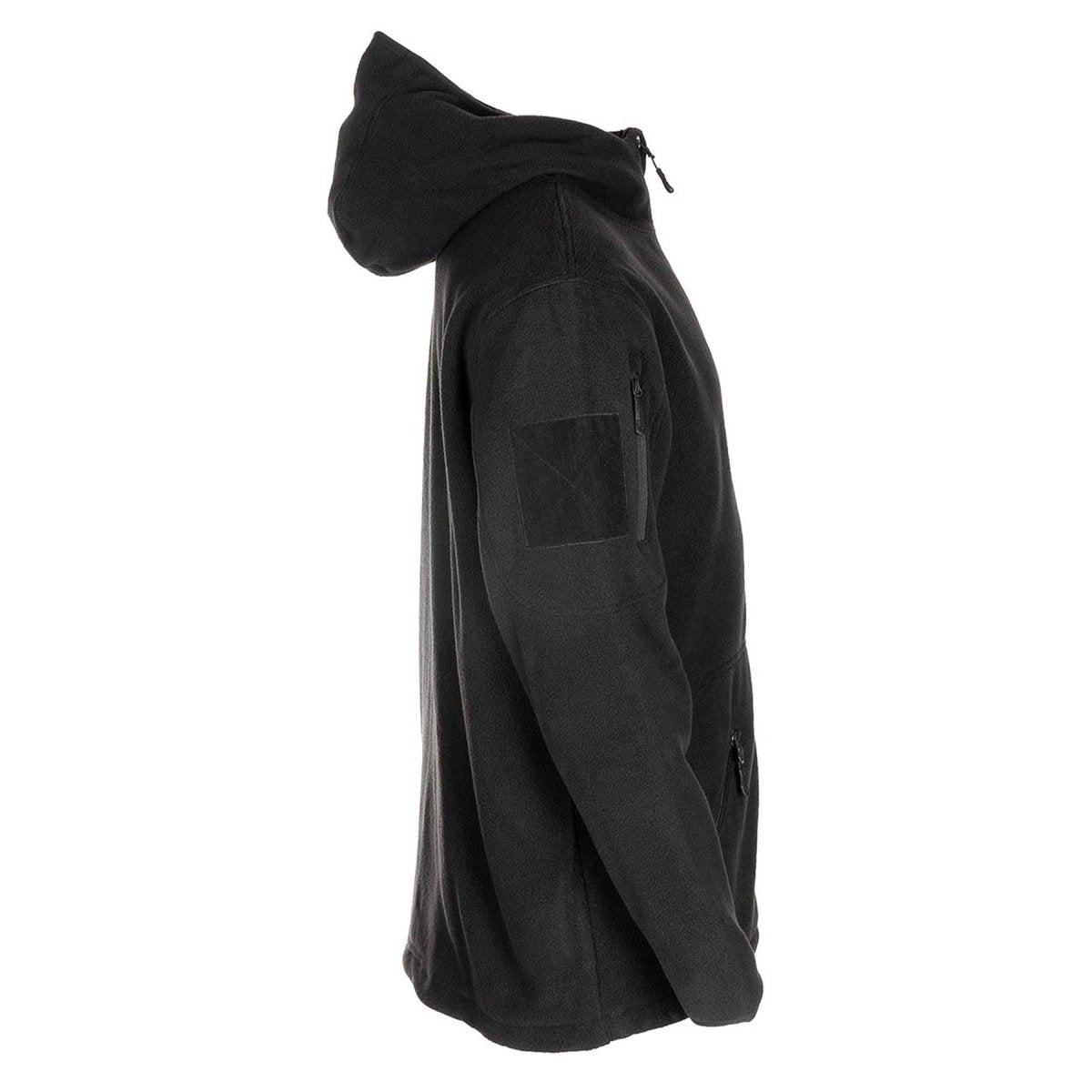 Giacca di pile tattica nera militare MFH Nuovo elastico con cappuccio termico nuovo