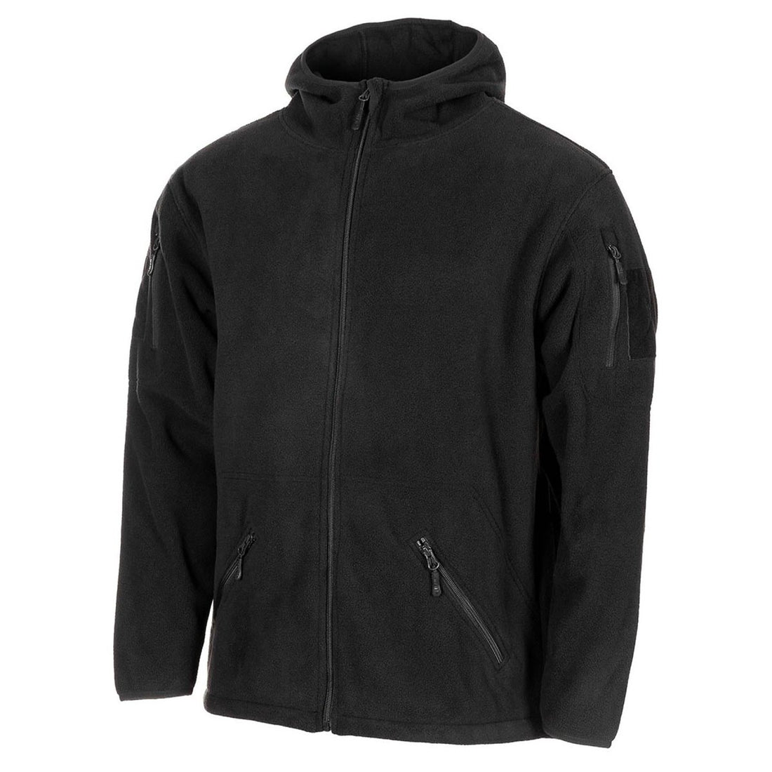 Giacca di pile tattica nera militare MFH Nuovo elastico con cappuccio termico nuovo