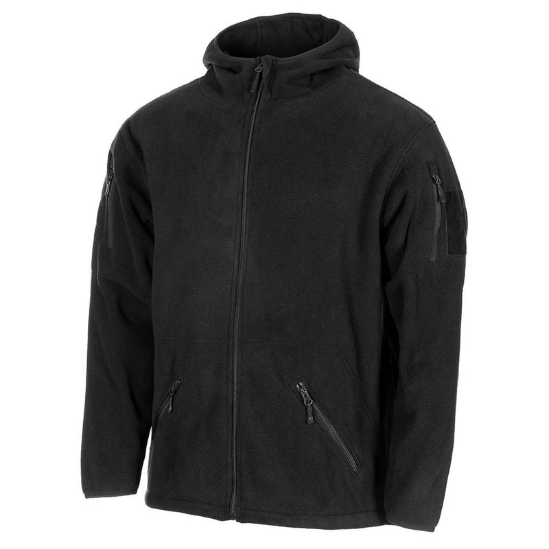 MFH military black tactical fleece jacket thermal hooded elasticated hemline NEW - GoMilitar