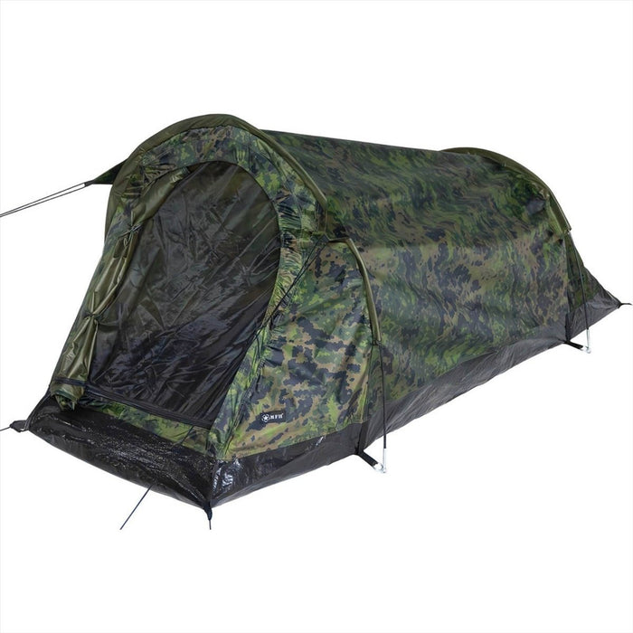Tenda a tunnel MFH Schwarzenberg resistente all'acqua per una persona finlandese M05 Camo - GoMilitar