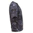 Side view of black snake camouflage short sleeve breathable military style t-shirt for outdoor activities