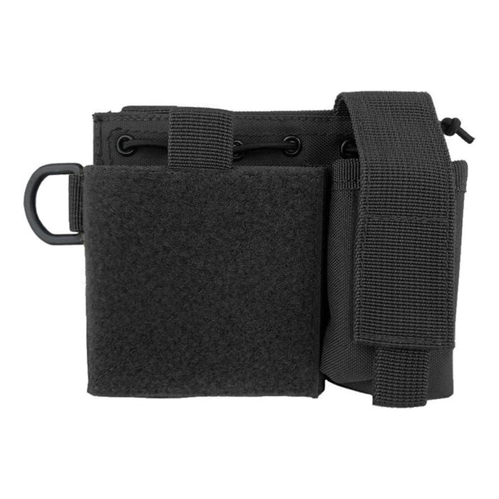 Custodia amministrativa MOLLE nera con scomparti multipli, design resistente e cinghie di fissaggio per l'organizzazione dell'attrezzatura tattica.