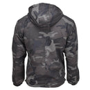 Back view of MIL-TEC lightweight CCE night camouflage hooded anorak jacket with elastic cuffs and half-zip closure