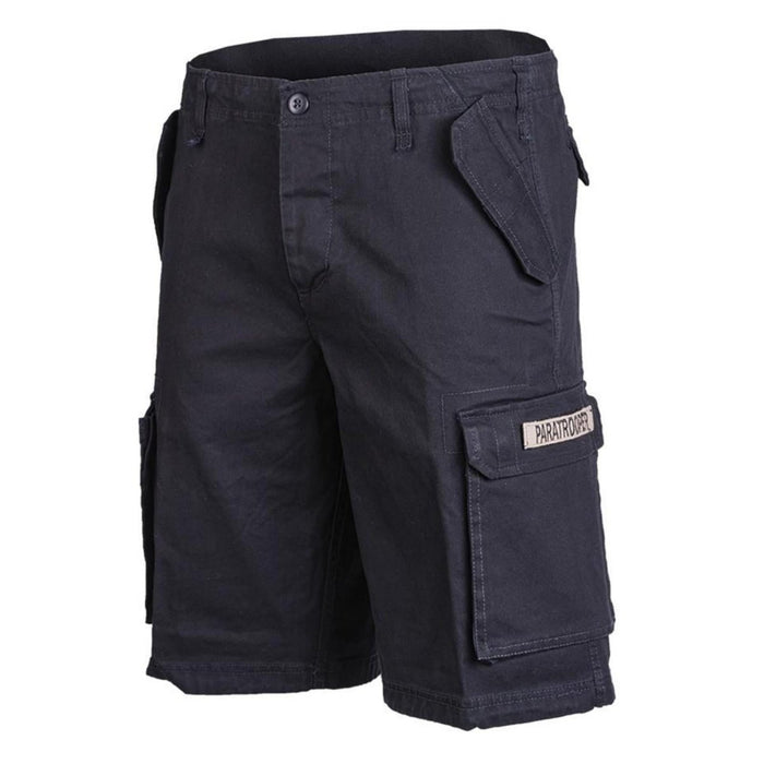 Pantaloncini da paracadutista leggeri in fustagno nero Mil-Tec con tasche cargo e passanti per cintura per uso esterno e lavorativo