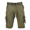 Mil-Tec vintage style prewashed olive combat shorts with belt and secure cargo pockets for rugged outdoor use.