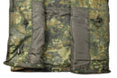 Close-up of the Mil-Tec Flecktarn camo jacket interior showing RipStop fabric and adjustable drawstrings.