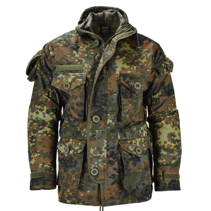 Giacca RipStop mimetica Mil-Tec Flecktarn da uomo con tasche multiple, cerniera e resistente tessuto misto policotone.
