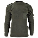 Mil-Tec olive green German Bundeswehr style wool commando jumper with reinforced shoulders and chest pocket.