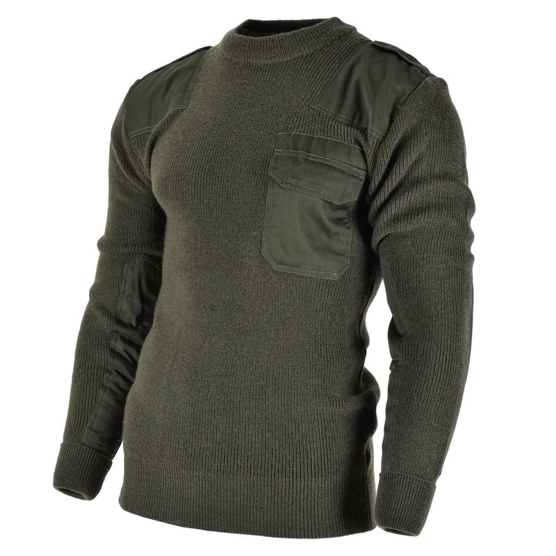 Mil-Tec German Bundeswehr commando olive green wool sweater with shoulder patches and chest pocket for men