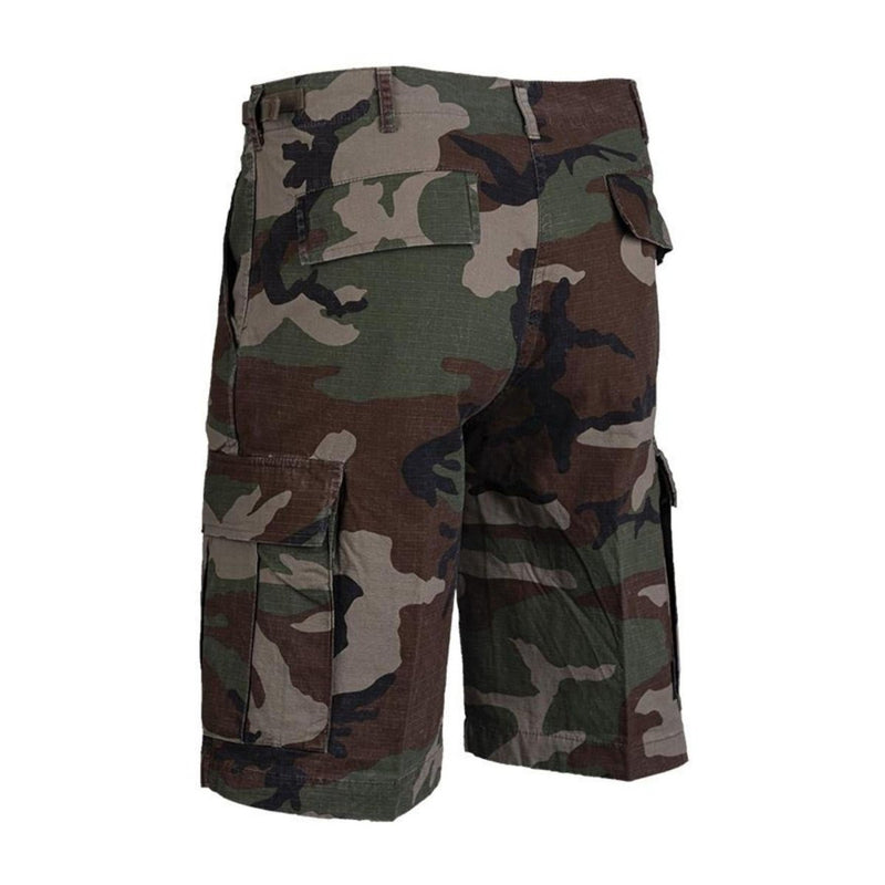 Mil-Tec Brand U.S. Army Style Prelavinata Woodland Camo Shorts a Ripstop leggero