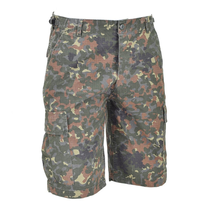 Pantaloncini cargo ripstop mimetici flecktarn prelavati stile militare americano Mil-Tec con tasche funzionali e tessuto resistente