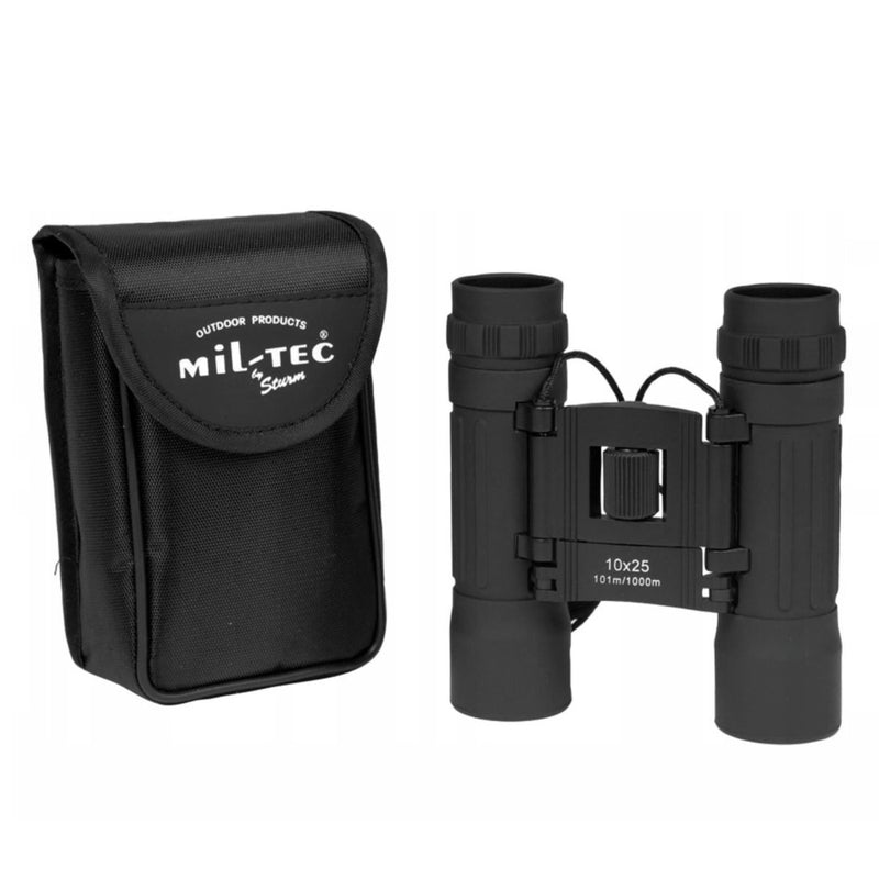 MIL-TEC Collapsible Binoculars 10x25 Clear View Protective Nylon Bag Black
