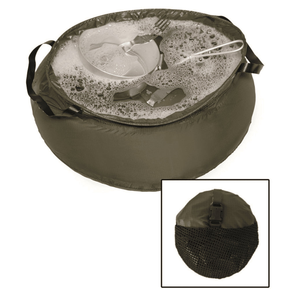 Ciotola pieghevole in nylon Mil-Tec da 10 litri, colore verde, per lavabo da campeggio, impacchettabile