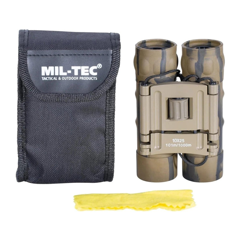 MIL-TEC Gen II Collapsible Binoculars 10x25 Diopter Fine Tuning Pouch Desert
