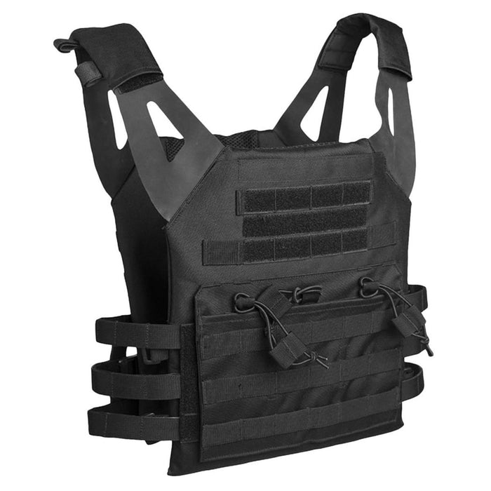 Gilet portapiatti militare nero MIL-TEC Gen II con cinghie regolabili e fettuccia MOLLE per il fissaggio dell'attrezzatura tattica.