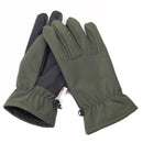 Olive green Mil-Tec softshell gloves with Thinsulate lining, reinforced palms, and anti-slip grip for winter use