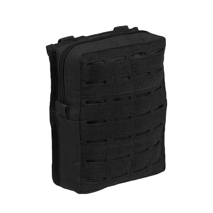 Grande marsupio tattico nero MIL-TEC tagliato al laser con compatibilità MOLLE e chiusura con cerniera resistente per riporre l'attrezzatura all'aperto.