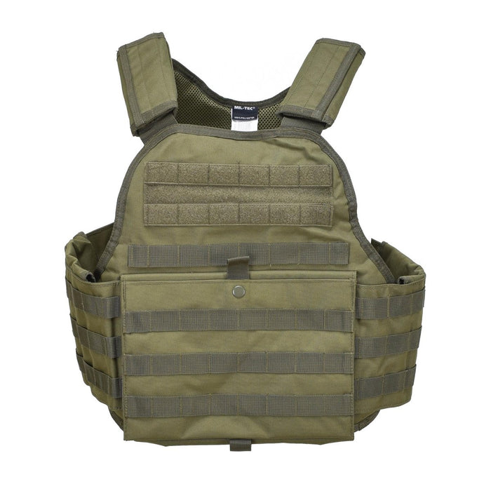 Gilet tattico militare MIL-TEC verde oliva con sistema MOLLE per il trasporto di piastre balistiche e accessori per attrezzi