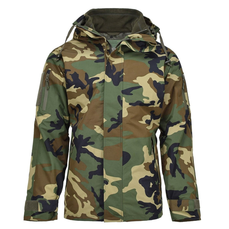 MIL-TEC GEN II fleece-lined winter jacket in woodland camo with removable liner, hood, and water-resistant soft shell design