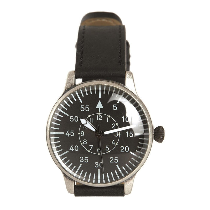 MIL - TEC Orologio da pilota retrò Meccanismo al quarzo Bracciale in pelle naturale Nero - GoMilitar