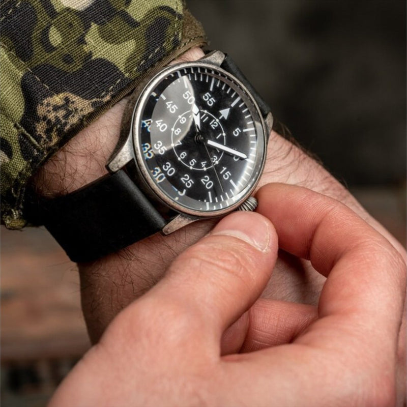 Meccanismo al quarzo di orologio pilota retrò mil-tec Bracciale in pelle naturale