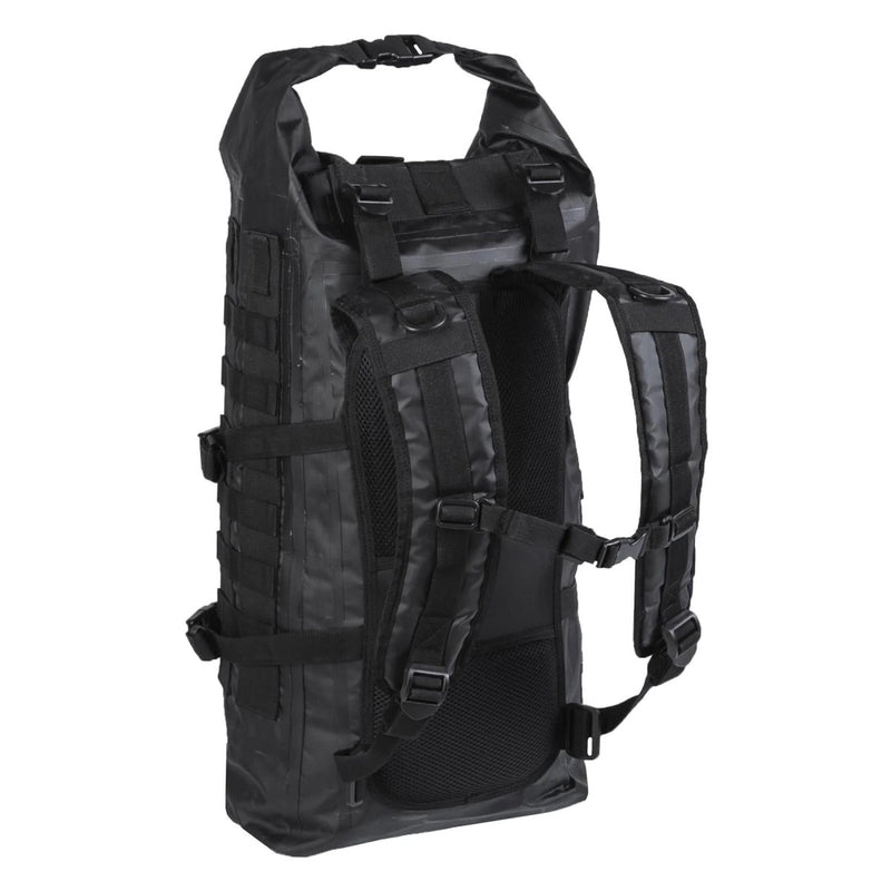 Black MIL-TEC SEALS 35L roll-top tactical dry bag backpack with padded straps and waterproof design