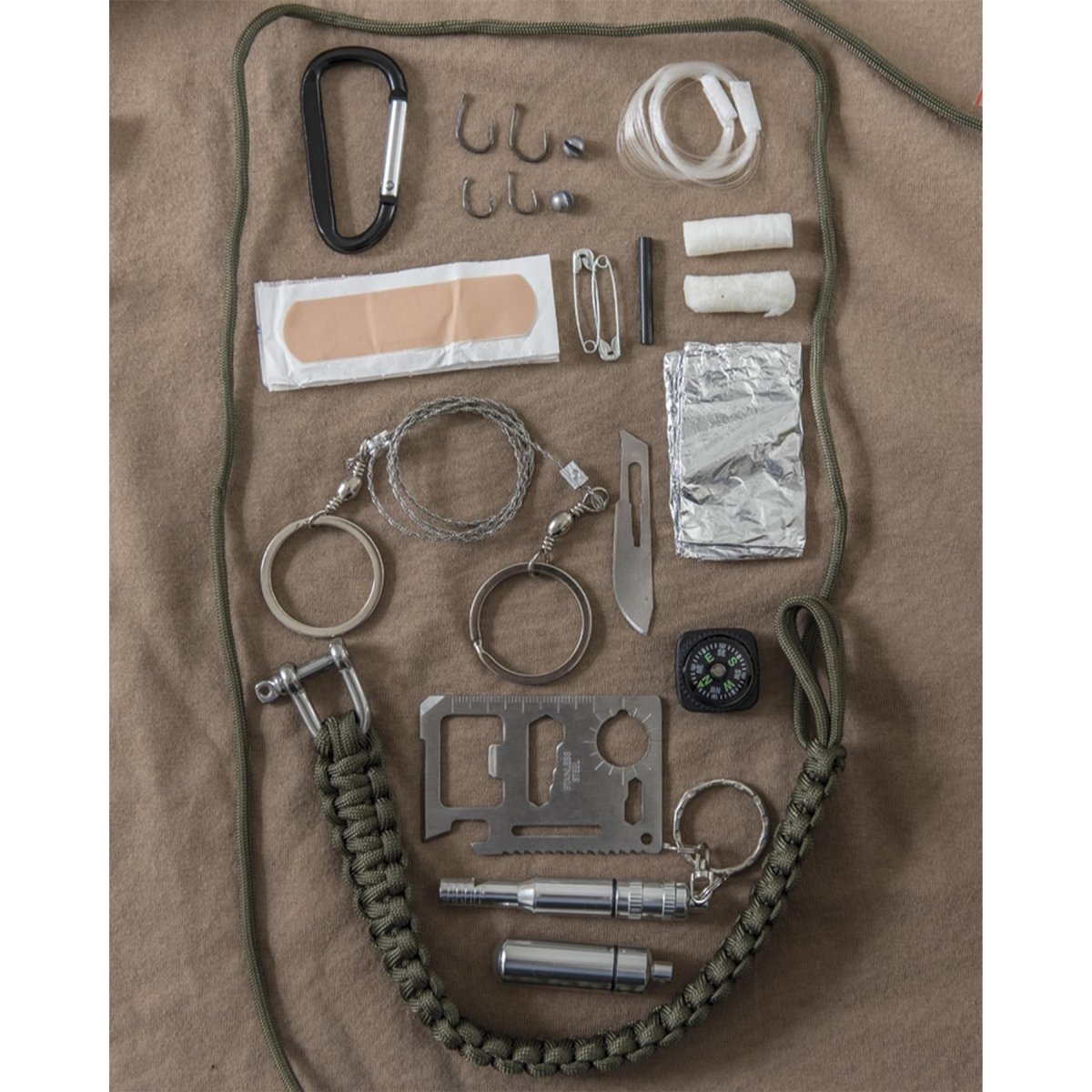 Kit di sopravvivenza MIL-TEC grande 12 m Paracord accendifuoco bussola fischietto nero