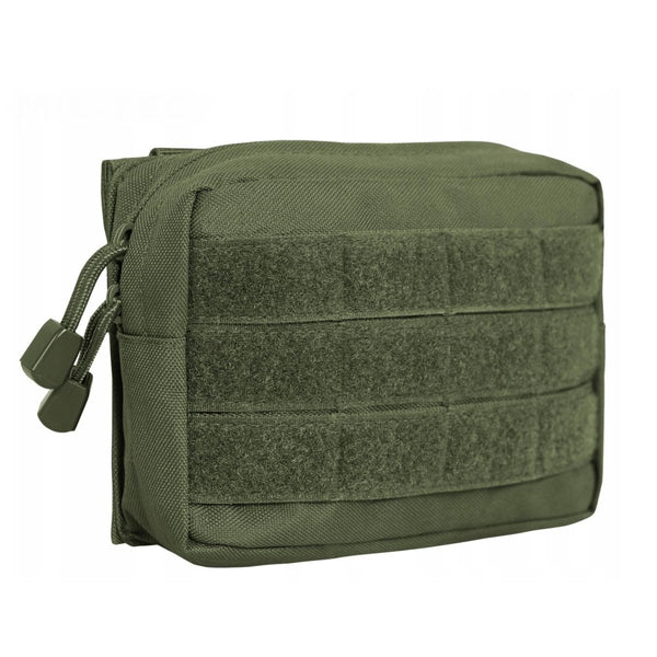 Olive green MIL-TEC universal belt pouch with MOLLE webbing, compact, durable, and versatile for tactical use.